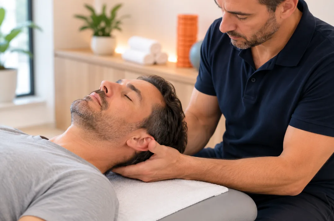 Fisioterapeuta realizando terapia manual cervical a una paciente en Reus